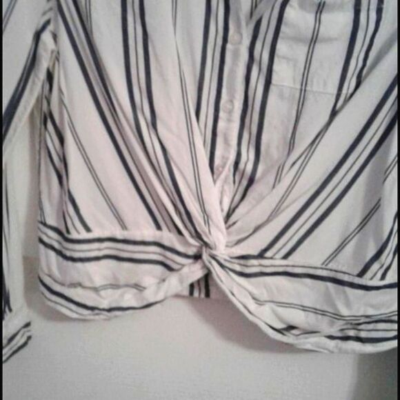 Justice White & Gray Striped Crossed Long Sleeve Teen Blouse - Picture 3 of 8